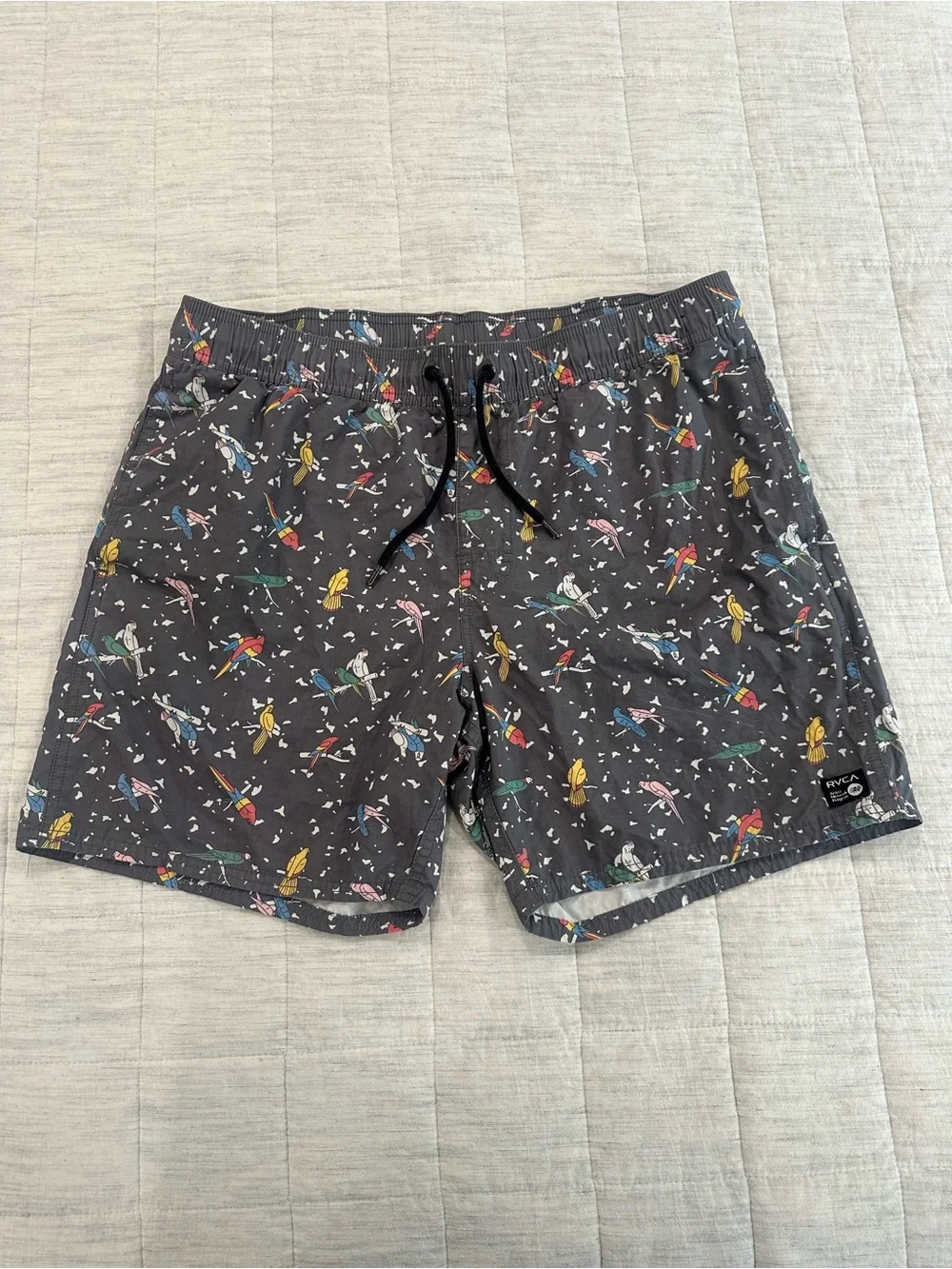 RVCA Charcoal Swim Shorts with Multicolor Parrot Print